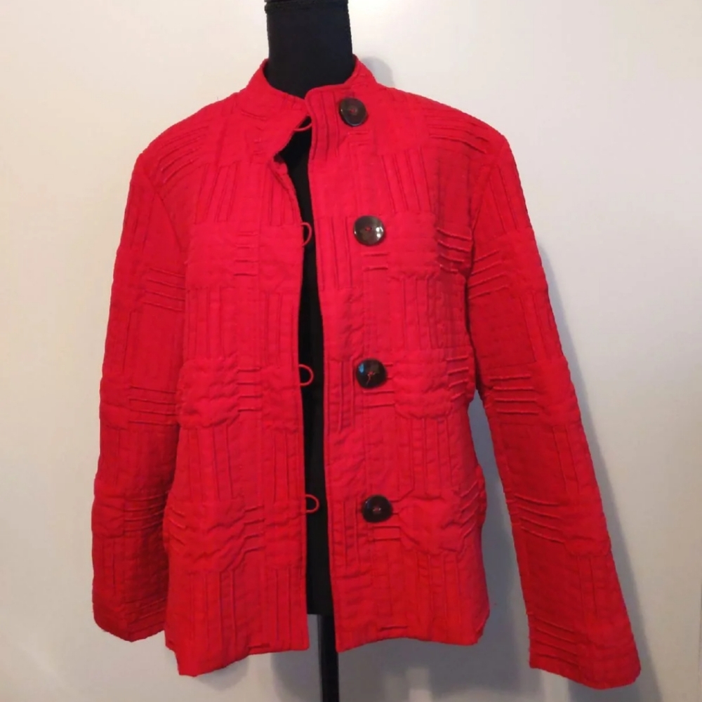Dressbarn red quilted/embroidered jacket